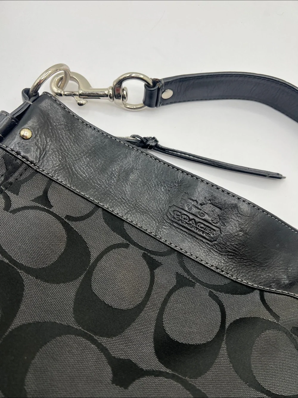 Coach Zoe Signature Hobo / Shoulder Bag in Black & Grey Signature Canvas -12657